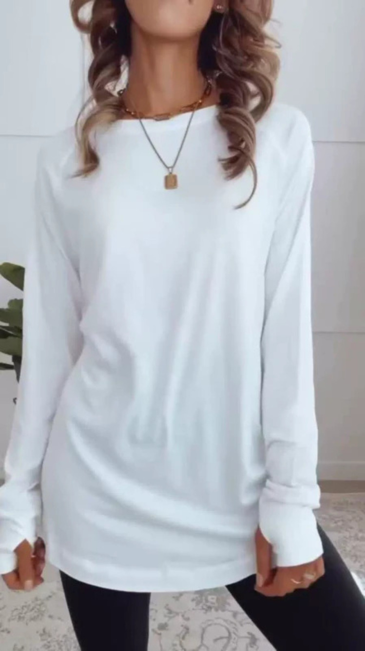ZARA Summer Casual Solid Round Neck Long Sleeve T Shirt